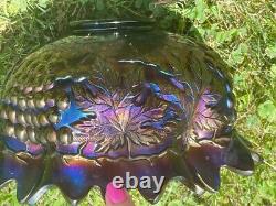 Antique Carnival Glass Centerpiece Punch Bowl Grape with stand