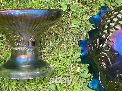 Antique Carnival Glass Centerpiece Punch Bowl Grape with stand
