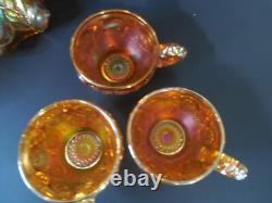 Antique Carnival Glass Punch Bowl Set Imperial Marigold Iridescent 1915-20
