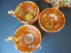 Antique Carnival Glass Punch Bowl Set Imperial Marigold Iridescent 1915-20