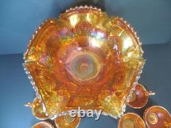 Antique Carnival Glass Punch Bowl Set Imperial Marigold Iridescent 1915-20