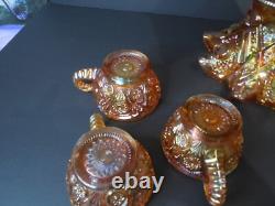 Antique Carnival Glass Punch Bowl Set Imperial Marigold Iridescent 1915-20
