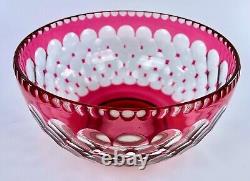 Antique Cased Glass Small Punch Bowl Cranberry To Clear Hollow Diamond Footed