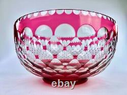 Antique Cased Glass Small Punch Bowl Cranberry To Clear Hollow Diamond Footed