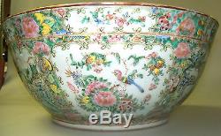 Antique Chinese Rose Medallion Punch Bowl Very Large Beautiful-unique