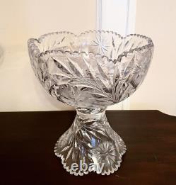 Antique Clear Cut Glass American Brilliant ABP Punch Bowl on Pedestal Stand