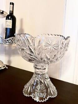 Antique Clear Cut Glass American Brilliant ABP Punch Bowl on Pedestal Stand