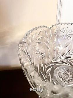 Antique Clear Cut Glass American Brilliant ABP Punch Bowl on Pedestal Stand