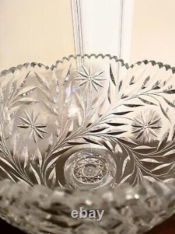 Antique Clear Cut Glass American Brilliant ABP Punch Bowl on Pedestal Stand