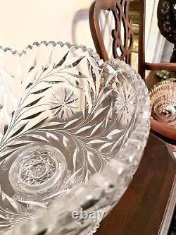 Antique Clear Cut Glass American Brilliant ABP Punch Bowl on Pedestal Stand