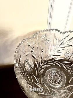 Antique Clear Cut Glass American Brilliant ABP Punch Bowl on Pedestal Stand