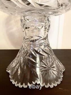 Antique Clear Cut Glass American Brilliant ABP Punch Bowl on Pedestal Stand