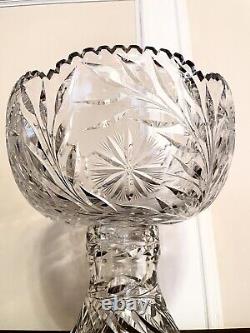 Antique Clear Cut Glass American Brilliant ABP Punch Bowl on Pedestal Stand