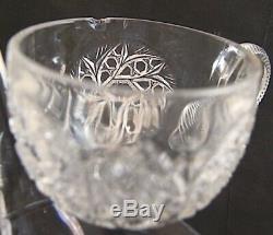Antique Crystal Cut Glass Punch Bowl & HEISEY Stand With 7 Cups & Crystal Ladle