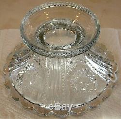 Antique Crystal Cut Glass Punch Bowl & HEISEY Stand With 7 Cups & Crystal Ladle