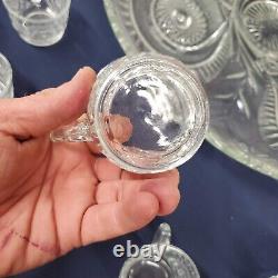 Antique Cut Crystal Punch Bowl Pinwheel & Stars & 12 Glasses Service Plate Spoon