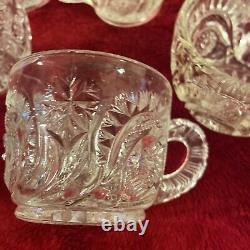 Antique Cut Crystal Punch Bowl Pinwheel & Stars 15 matching Glasses 16 PIECE SET