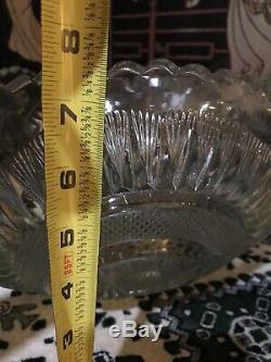 Antique Cut Crystal Punch Bowl Pinwheel & Stars & 8 matching Glasses