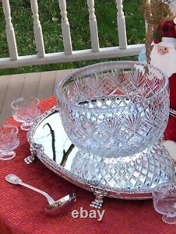 Antique Cut Crystal Punch Bowl or Centerpiece Bowl 12 cups & ladle