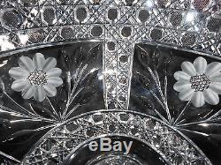 Antique Cut Glass Punch Bowl with Footed Base Daisy Button Flower Four Panelled