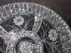 Antique Cut Glass Punch Bowl with Footed Base Daisy Button Flower Four Panelled