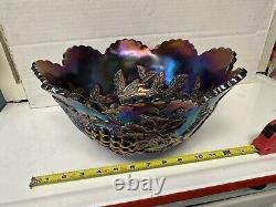 Antique DUGAN Carnival Glass Centerpiece Punch Bowl Grape Cherries Many Fruits