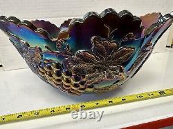 Antique DUGAN Carnival Glass Centerpiece Punch Bowl Grape Cherries Many Fruits