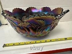 Antique DUGAN Carnival Glass Centerpiece Punch Bowl Grape Cherries Many Fruits