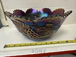 Antique DUGAN Carnival Glass Centerpiece Punch Bowl Grape Cherries Many Fruits