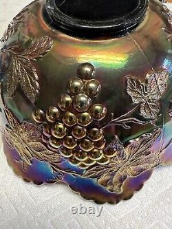 Antique DUGAN Carnival Glass Centerpiece Punch Bowl Grape Cherries Many Fruits