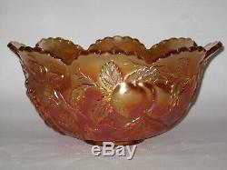 Antique DUGAN Carnival Glass Punch Bowl & 5 Cups, Marigold, MANY FRUITS Pattern