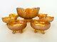 Antique Dugan Amber Carnival Glass beaded shell Berry / Punch Bowl Set