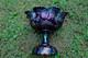 Antique Dugan Many Fruits Carnival Glass Punch Top And Base Electric Purple