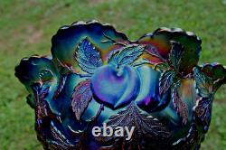 Antique Dugan Many Fruits Carnival Glass Punch Top And Base Electric Purple Antique Dugan Many Fruits Carnival Glass Punch Top And Base Electric Purple
