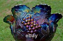 Antique Dugan Many Fruits Carnival Glass Punch Top And Base Electric Purple Antique Dugan Many Fruits Carnival Glass Punch Top And Base Electric Purple