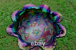 Antique Dugan Many Fruits Carnival Glass Punch Top And Base Electric Purple Antique Dugan Many Fruits Carnival Glass Punch Top And Base Electric Purple