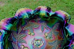 Antique Dugan Many Fruits Carnival Glass Punch Top And Base Electric Purple Antique Dugan Many Fruits Carnival Glass Punch Top And Base Electric Purple