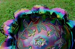 Antique Dugan Many Fruits Carnival Glass Punch Top And Base Electric Purple Antique Dugan Many Fruits Carnival Glass Punch Top And Base Electric Purple