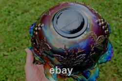 Antique Dugan Many Fruits Carnival Glass Punch Top And Base Electric Purple Antique Dugan Many Fruits Carnival Glass Punch Top And Base Electric Purple