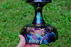 Antique Dugan Many Fruits Carnival Glass Punch Top And Base Electric Purple Antique Dugan Many Fruits Carnival Glass Punch Top And Base Electric Purple