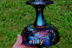 Antique Dugan Many Fruits Carnival Glass Punch Top And Base Electric Purple Antique Dugan Many Fruits Carnival Glass Punch Top And Base Electric Purple