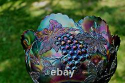 Antique Dugan Many Fruits Carnival Glass Punch Top And Bottom, Electric Purple