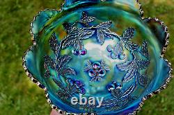 Antique Dugan Many Fruits Carnival Glass Punch Top And Bottom, Electric Purple