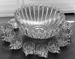 Antique Duncan & Miller Mardi Gras Punch Bowl with10 Cups 14 Wide MINT