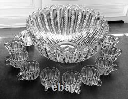 Antique Duncan & Miller Mardi Gras Punch Bowl with10 Cups 14 Wide MINT