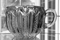 Antique Duncan & Miller Mardi Gras Punch Bowl with10 Cups 14 Wide MINT