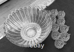 Antique Duncan & Miller Mardi Gras Punch Bowl with10 Cups 14 Wide MINT