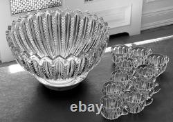 Antique Duncan & Miller Mardi Gras Punch Bowl with10 Cups 14 Wide MINT
