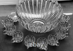 Antique Duncan & Miller Mardi Gras Punch Bowl with10 Cups 14 Wide MINT