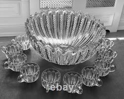 Antique Duncan & Miller Mardi Gras Punch Bowl with10 Cups 14 Wide MINT